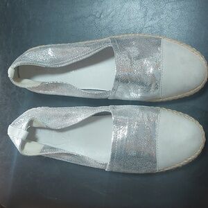 Geox, Size 10.5 Metallic Silver Leather and Grey Suede Espadrilles
